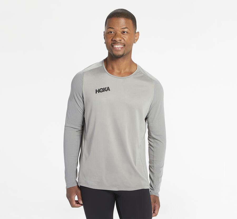 Hoka Australia One One Performance Long Sleeve - Mens Tops Grey - SACBE-7435